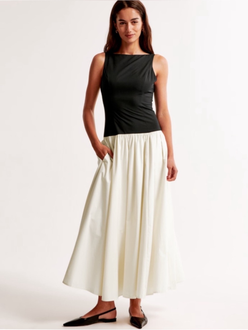 Abercrombie black and white midi dress